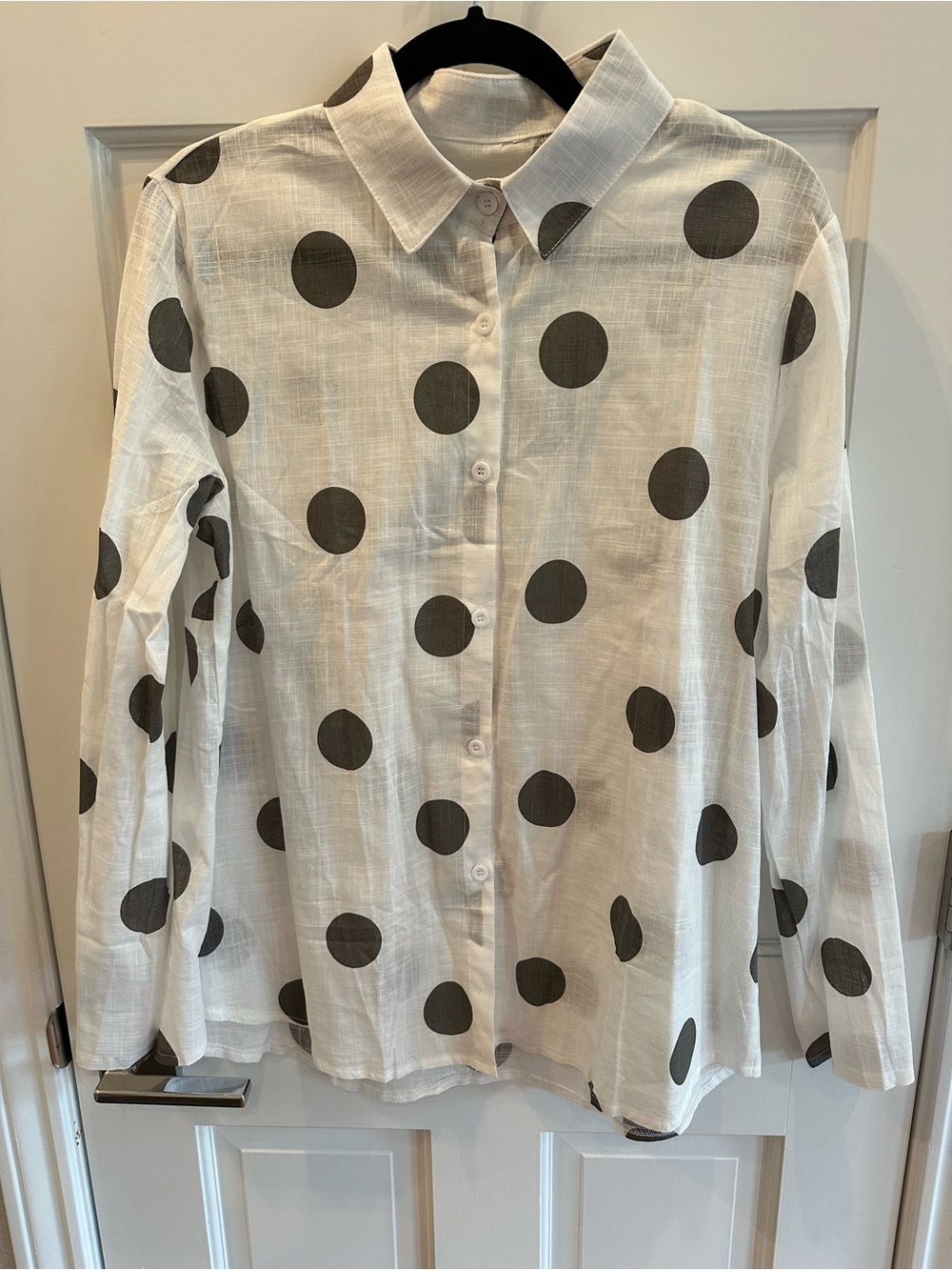 Women’s White Polka Dot Button-Up Shirt